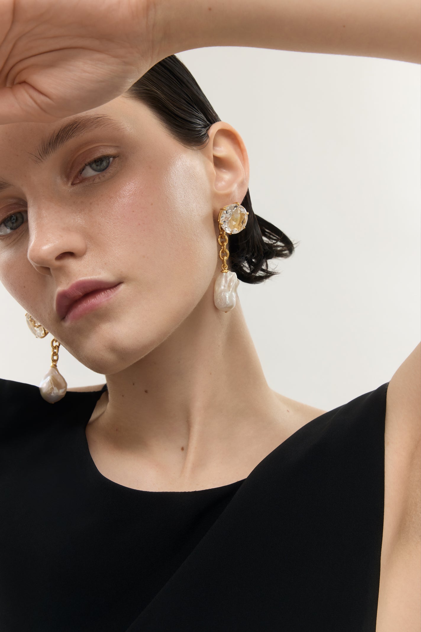 Lola Modular Pearl and Crystal Earrings - Gold