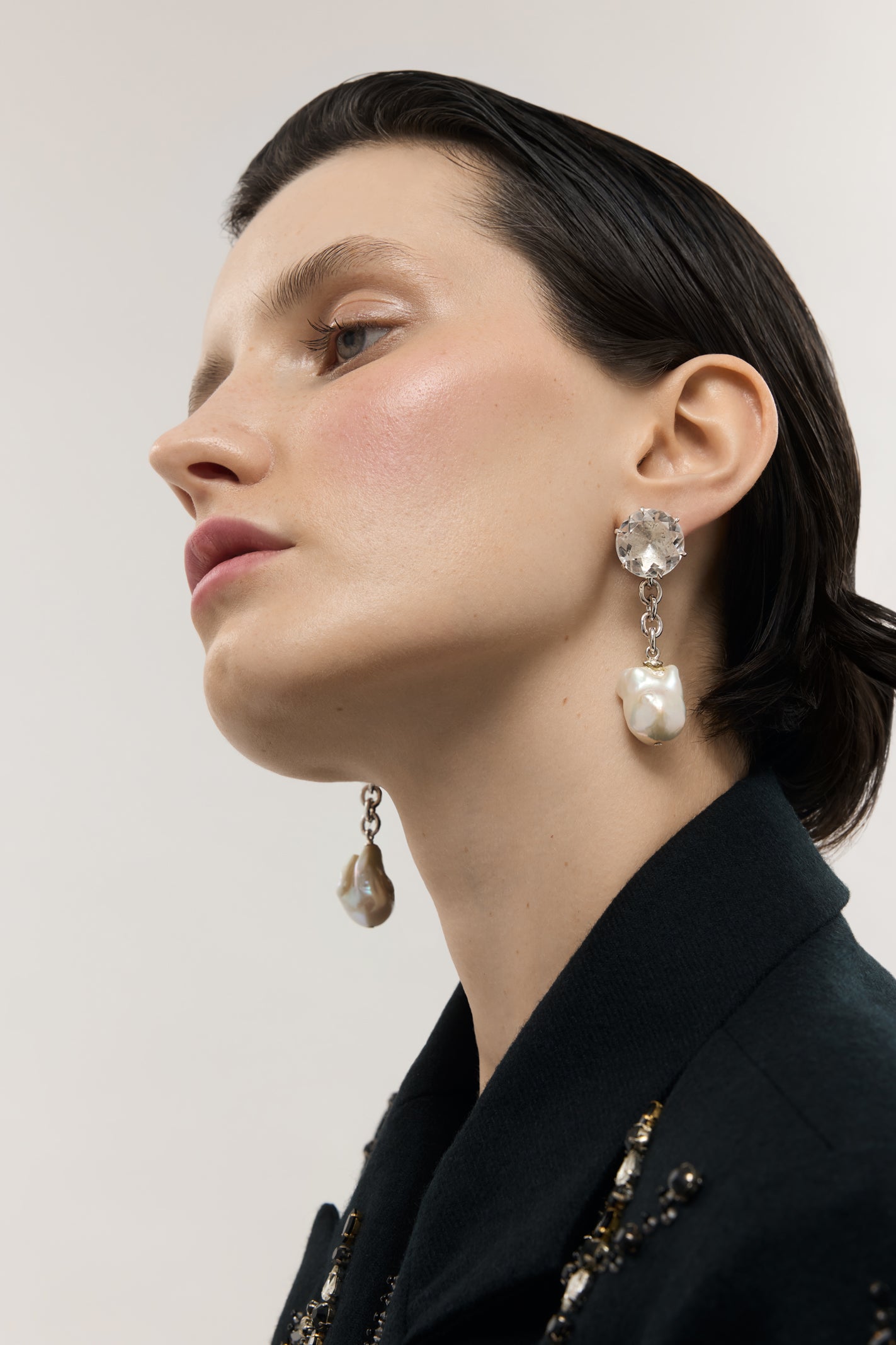 Lola Modular Pearl and Crystal Earrings - Silver