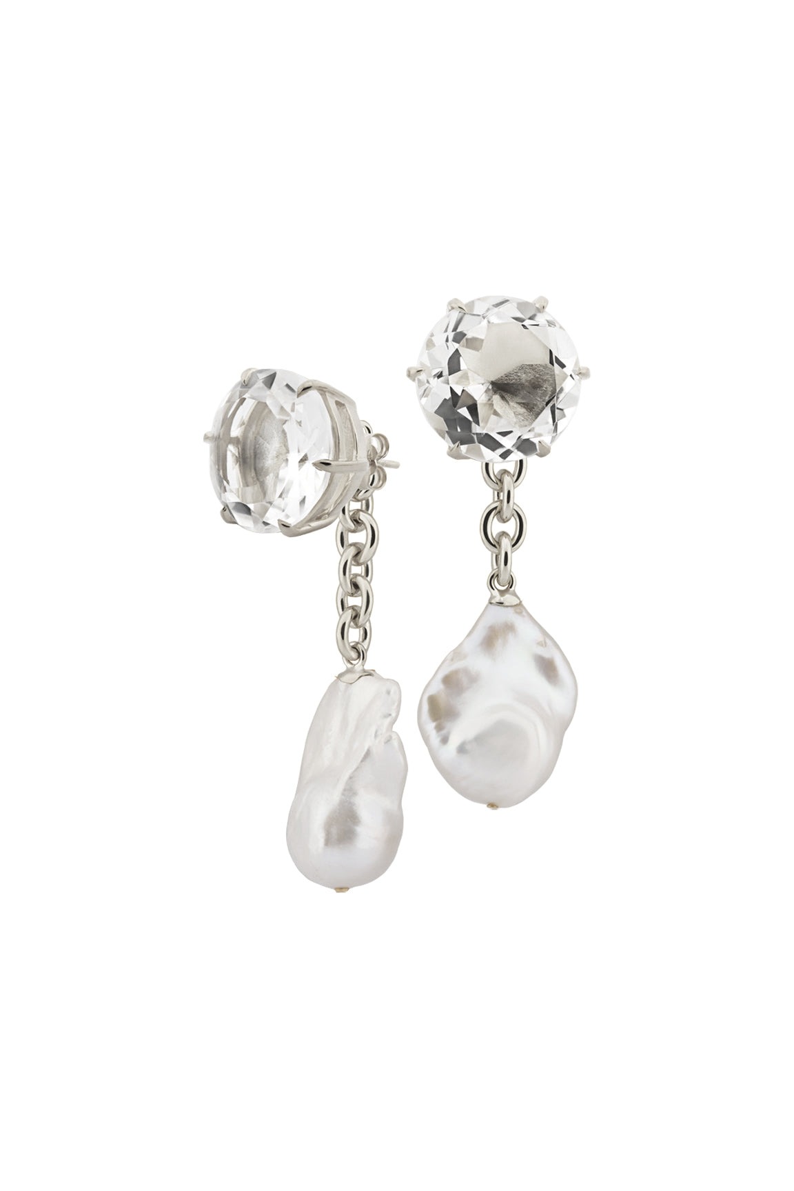 Lola Modular Pearl and Crystal Earrings - Silver