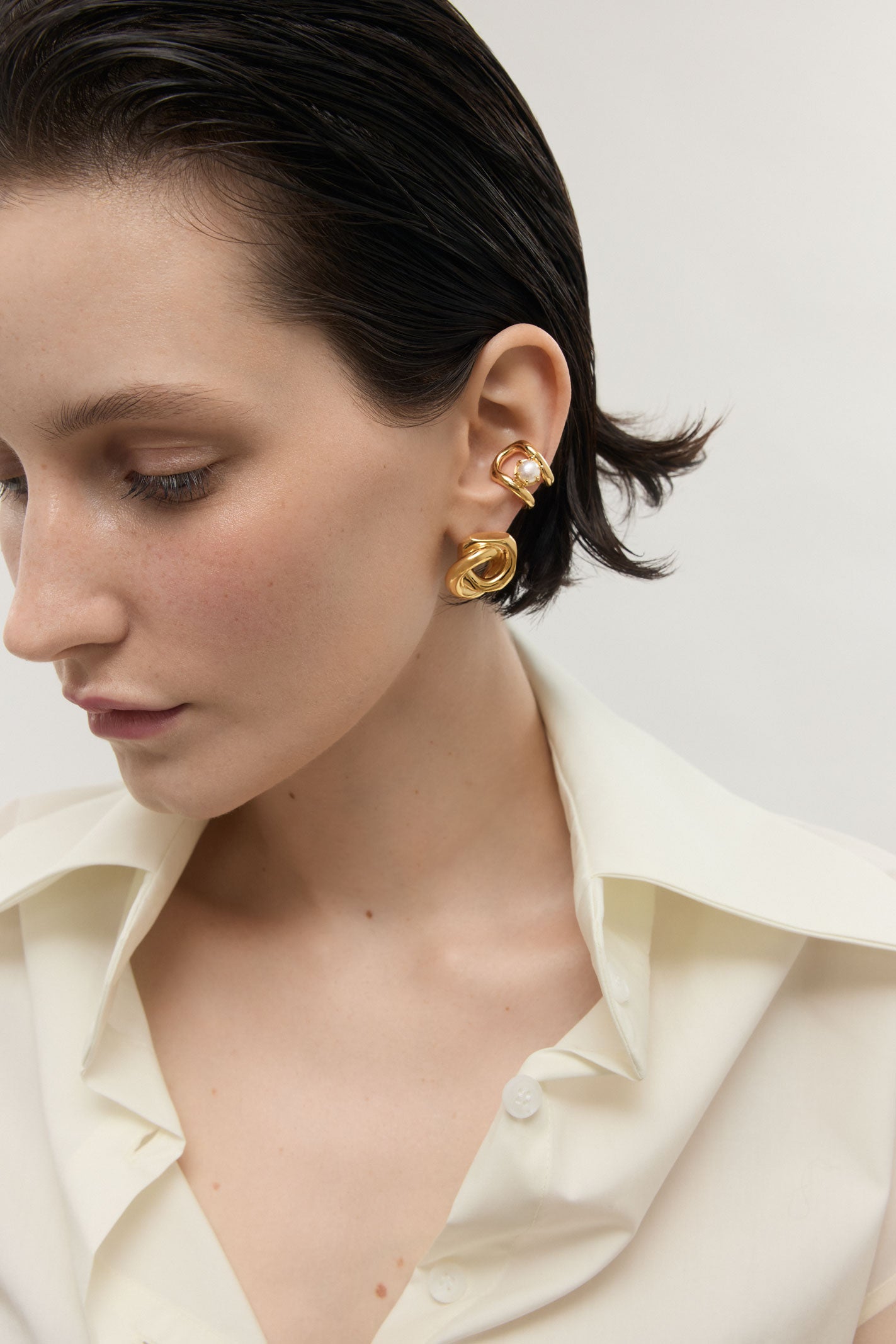 Valentina Modular Pearl Earrings - Gold Plated