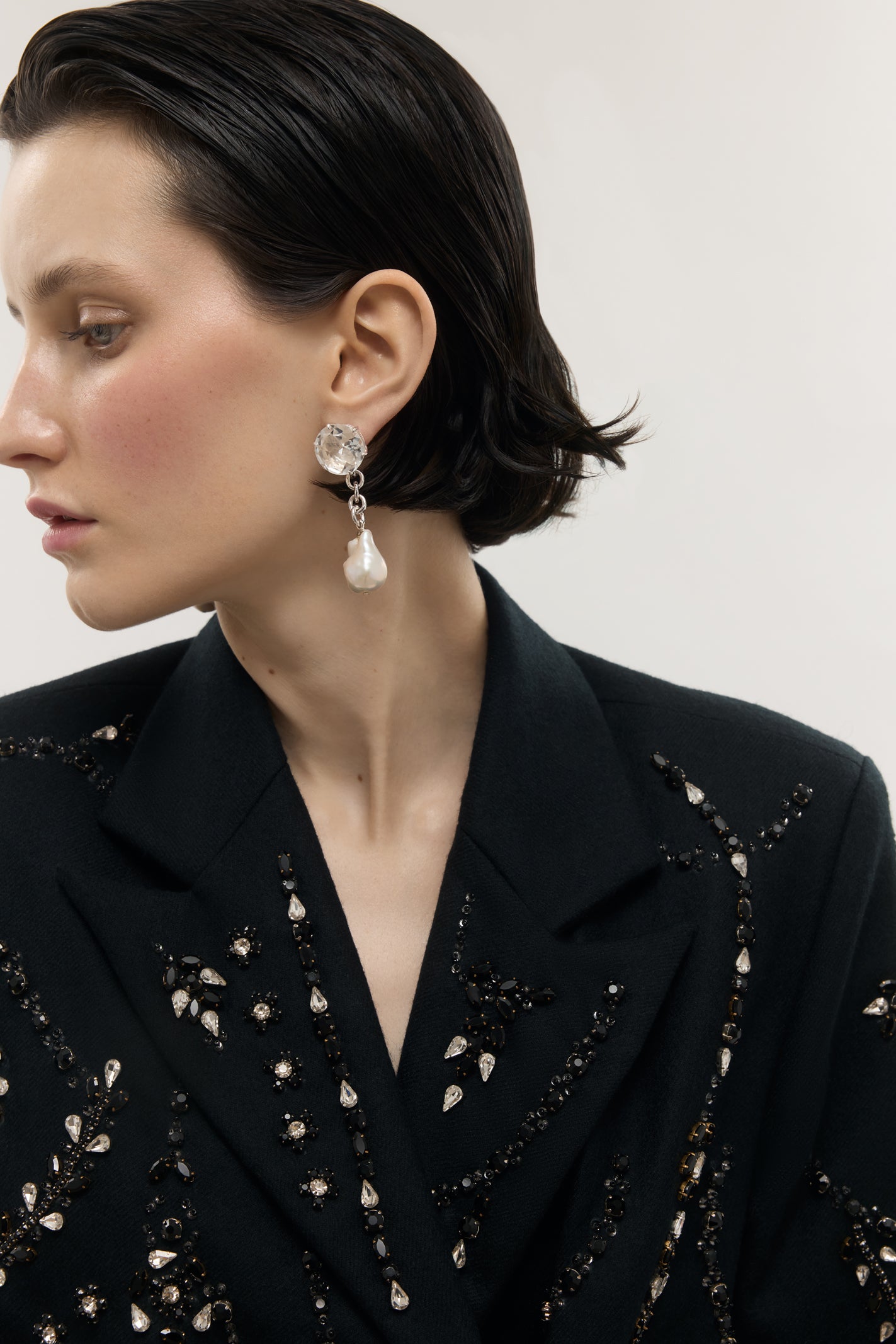 Lola Modular Pearl and Crystal Earrings - Silver