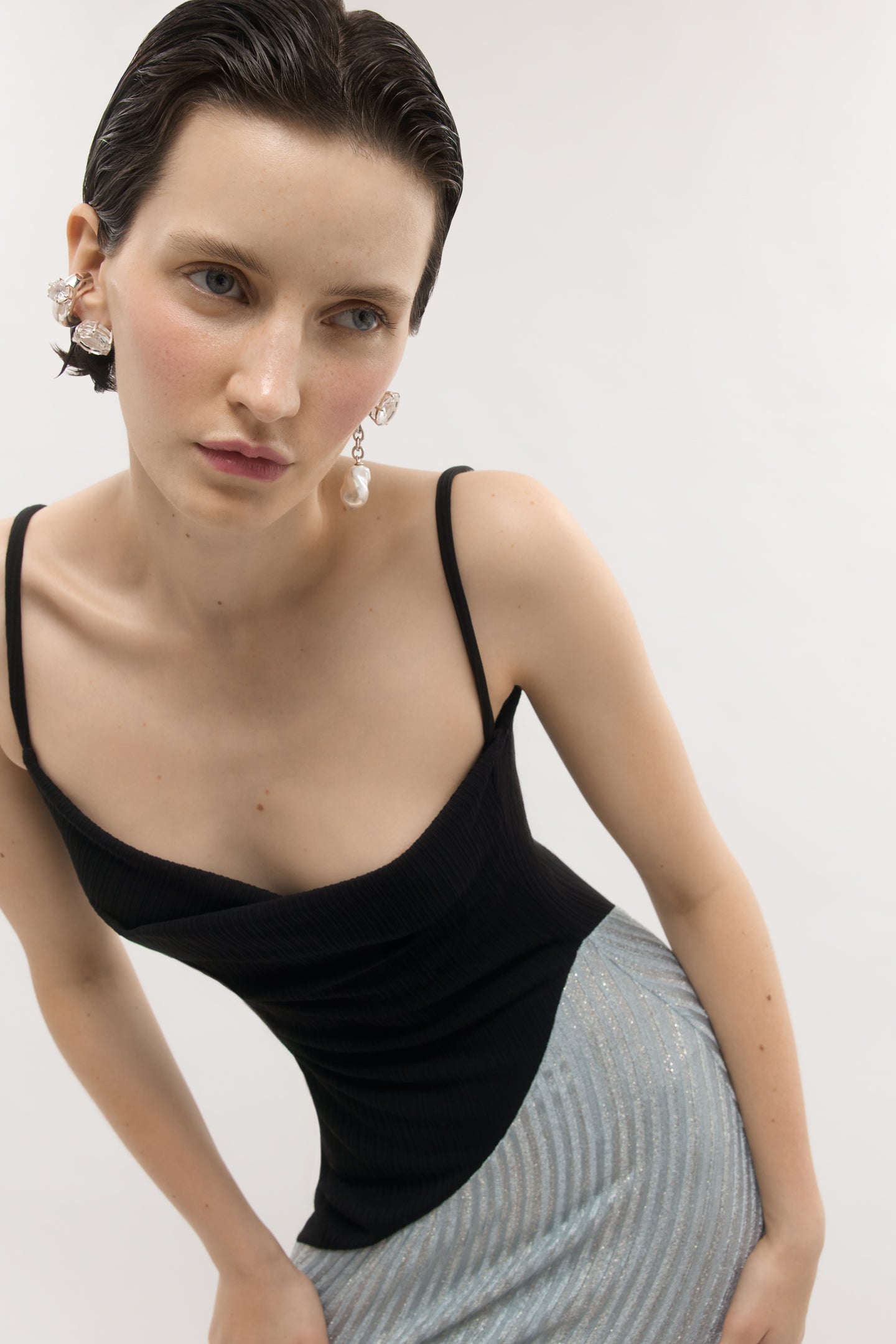 Lola Modular Pearl and Crystal Earrings - Silver